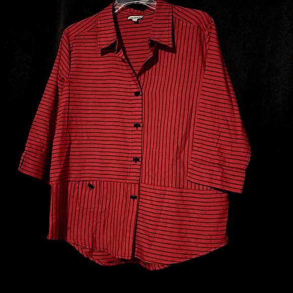 Never Forty Two - Red and Black Striped Collared Button Down - Picture 4 of 12
